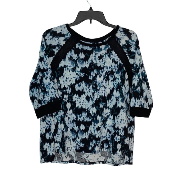 Simply Vera Wang M Medium 8 - 10 Top Shirt 3/4 Sleeve Crew Top Black Blue EUC - Picture 2 of 6